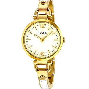 Women's White And Gold Georgia Stainless And Leather Band Watch Es3260